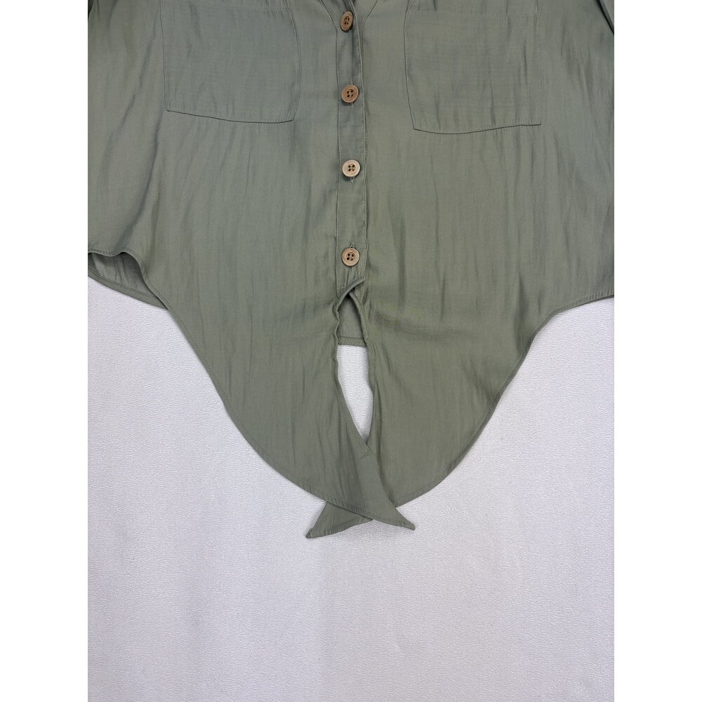 Joie Tie-Front Button Down Top S Olive Lightweight Shirt - Picture 7 of 10